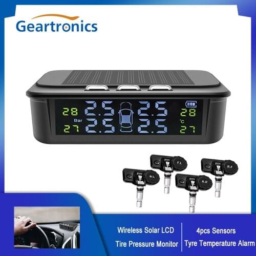 Wireless Car Tire Pressure Monitor Solar TPMS Monitor Car Alarm Auto Monitoring System With 4 Sensors Wheel Control System