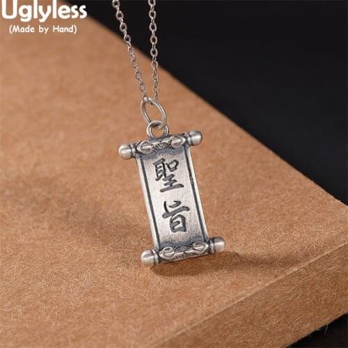 Uglyless Edict of China Dynasty Get rich overnight Best Wishes Jewelry Women 925 Thai Silver Square Pendants Necklaces No Chains