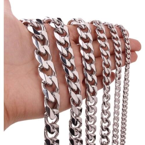 Mens Accessory Stainless Steel Curb Cuban Link Miami Chain 8/10/12/15/17/19mm Elegant Necklace Male Fashion Jewelry Choker
