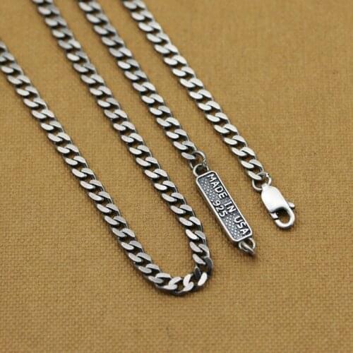 925 Sterling Silver Retro Simple Wild Influx Fashion Sweater Chain Pendant Necklace for Men and Women