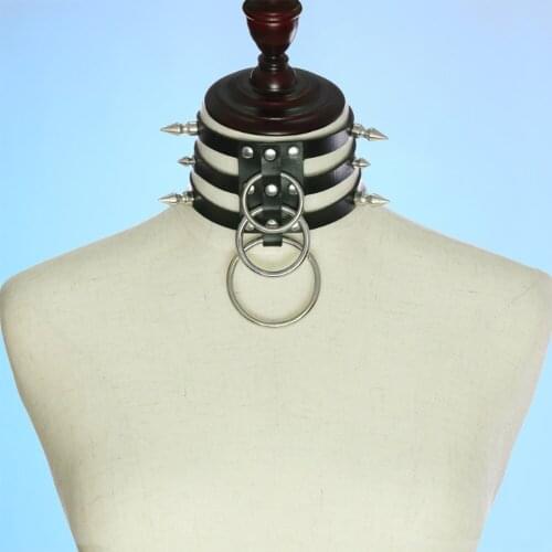 Black Spike Metal ring Choker Belt Collar Pu Leather Goth Choker Necklace for Women Party Club Chockers Sexy Gothic Jewelry