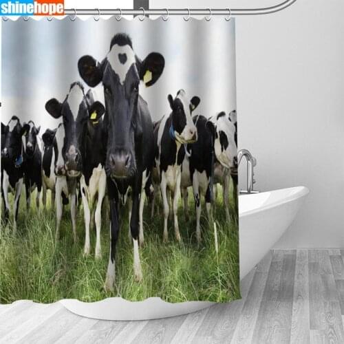 Animals Cow Pattern Decor Curtains Polyester Bathroom Waterproof Shower Curtain With Plastic Hooks 180X200cm