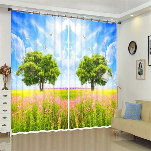 Trees printed 3D Curtain Wooden bridge bamboo forest Butterfly Landscape stereoscopic Curtain Blackout Window Decoration