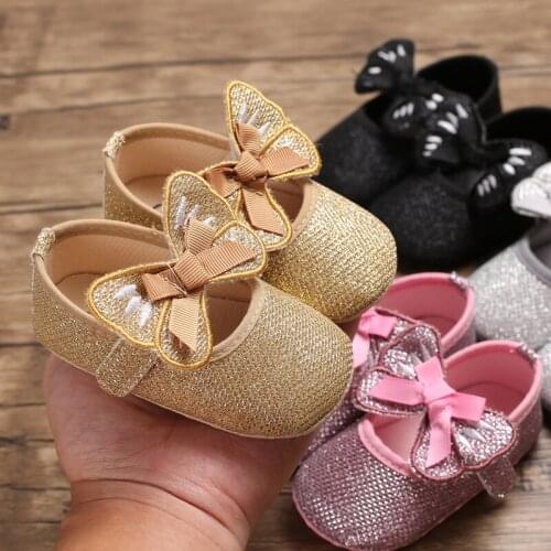 Baby Girls First Walkers Toddler Kids Crib Shoes Newborn Baby Bowknot Soft Sole Prewalker Sneakers Butterfly Flowers Shoes 0-18M