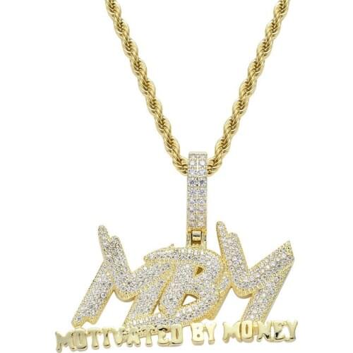Hip Hop AAA Cubic Zirconia Paved Bling Iced Out Motivated By Money MBM Pendants Necklace for Men Rapper Jewelry Gold Color