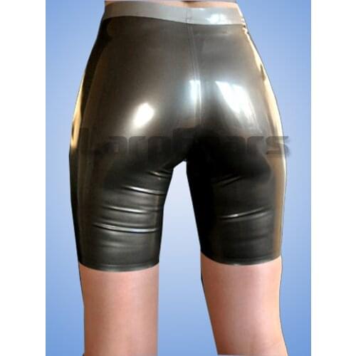 Fashion woman latex shorts with strips rubber female long leg pants plus size custom made