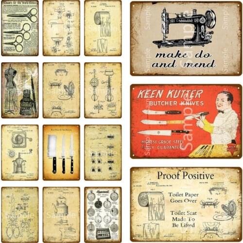 Kitchen Decor Metal Sign Plaque Vintage Tin Sign Retro House Home Dinning Room Wall Decor Butcher Knives Metal Poster YK085