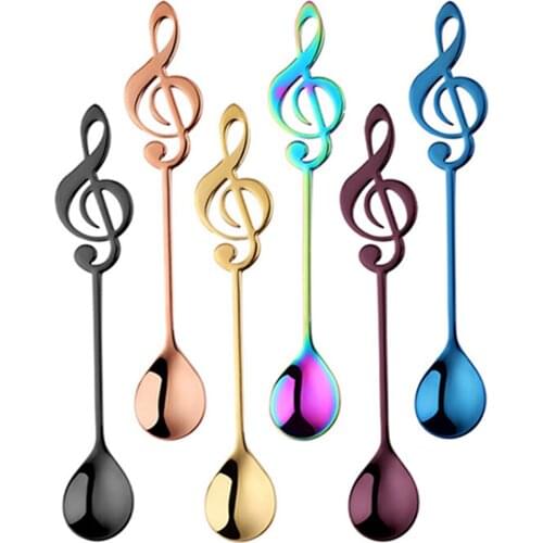 6pcs Mug Spoon 304 Stainless Steel Music Note Spoon Music Bar Ice Bar Creative Gift Stirring Spoon Tableware Kichen Accessories