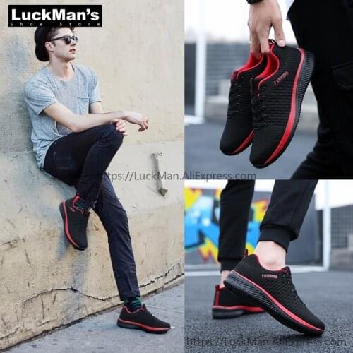 LucKMan New Casual Shoes Men Mesh Casual Shoes Lac-up Men Sneakers Ultralight Breathable Running Sneakers Tenis Feminino Zapatos