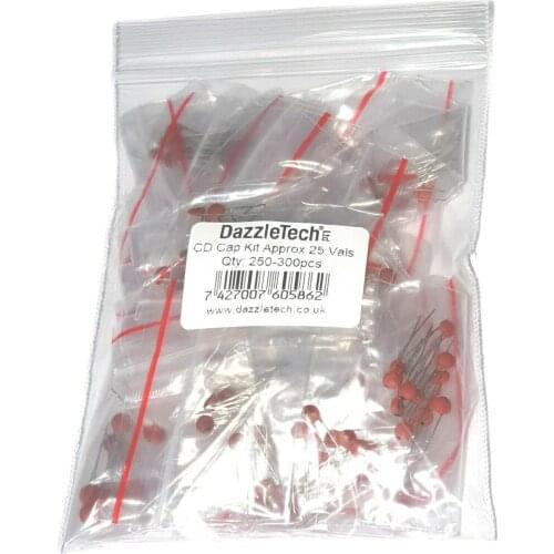 Ceramic disc capacitor kit 10pcs of approx. 25 different values = 250 capacitors