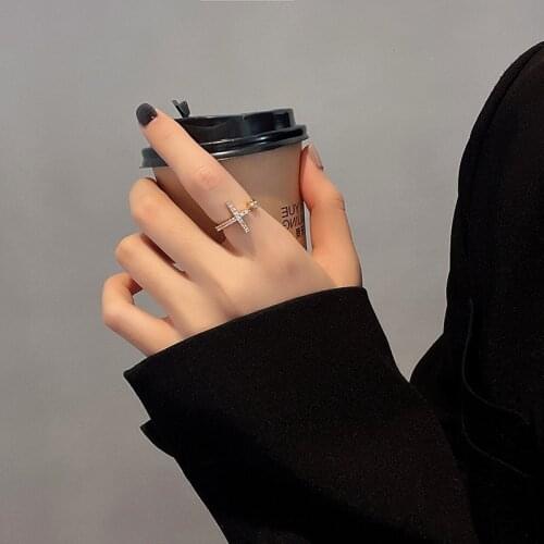 Korean New Shiny Cross Zircon Rings for Women Trendy Design Elegant Christianity Jewelry Female Delicate Index Finger Party Ring
