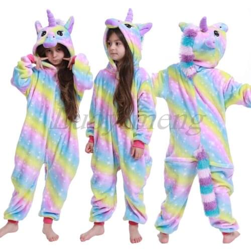 Girls Hooded Pyjamas Animals Kigurumi Pajamas Childrens Sleepwear Homewear Party Costume Nightwear Pijamas Unicorn Nightwear