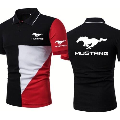 Fashion Casual Summer Mens POLO shirt Mustang Car Logo Printing Trend POLO shirt High Quality Cotton Mens short sleeve