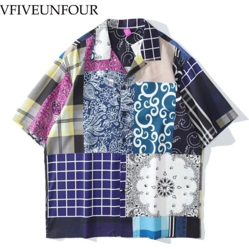 VFIVE UNFOUR Harajuku Shirt Men Streetwear Color Block Digital Printing Hip Hop Shirt Men Loose Oversized Male Casual Shirt