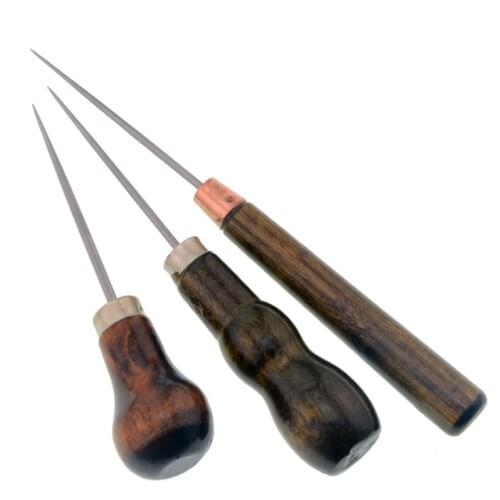 Hand Stitching Taper Wood Handle 3 Styles Awl Iron Plating DIY Sewing Craft Needle Tool Leather Shoes Supplies