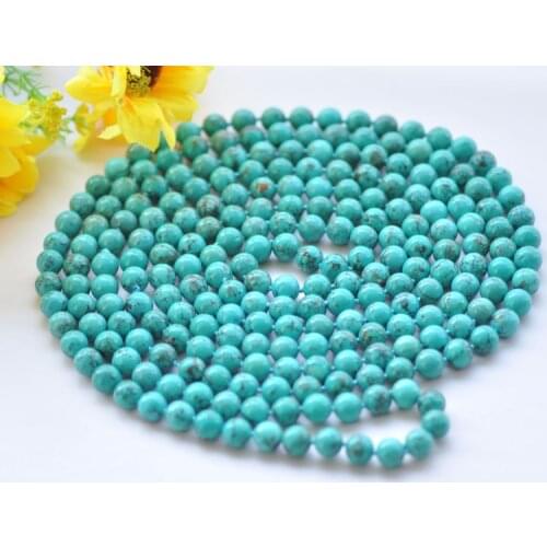 S2391 100" 10mm Natural Green Round Turquoise Necklace