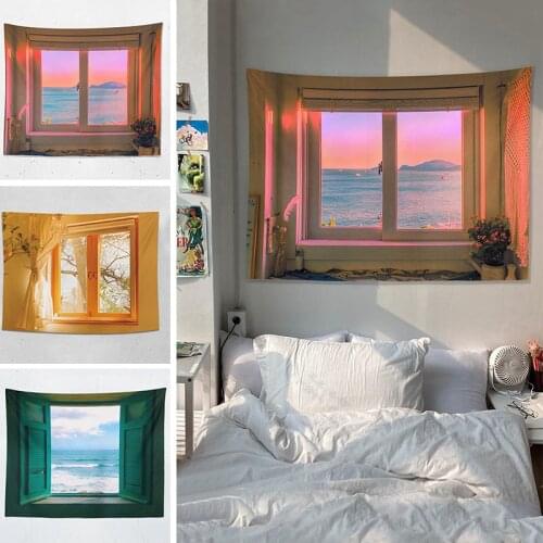 Nordic Wall Hanging Tapestry Scenery Outside Window Tapestry Background Hanging Cloth Wall Carpets Photo Props for Home Decor