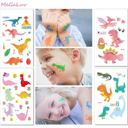 6 Sheets Dinosaurs Tattoo Stickers Kid Tatuajes Body Art Waterproof Temporary Tattoo Happy Birthday Dinosaur Party Decor Sticker