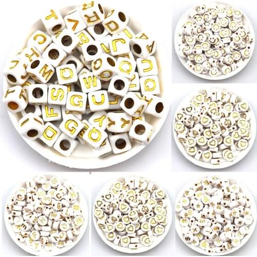 4*7MM High Quality Golden Acrylic Round Flat Square Letter Smiley Face Loose Beads Charm DIY Bracelet