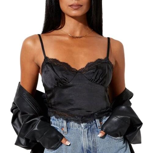 Women Sexy Tank Tops Spaghetti Straps Lace Trim V Neck Camisole Bralettes Vests