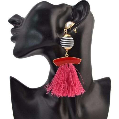 Idealway Handmade Bridal Blue Pink Black Fringe Long Tassel Drop Earrings for Women Ladies Wedding Party Dangle Earring Gift