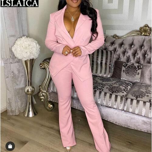 Fashion Casual Two Piece Pants Set Women Solid Color Long Sleeve Blazer Long Pants Womens Sets Office Lady Party Club Outfits