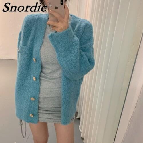 Autumn Winter Women Fuzzy V Neck Knitted Cardigan Sweater Single Breasted Cozy Short Crochet Outerwear Full Sleeve