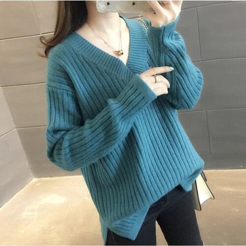 2019 Autumn Winter Thick Sweater Women Knitted Ribbed Pullover Sweater Long Sleeve Loose Jumper Soft Warm Pull Femme