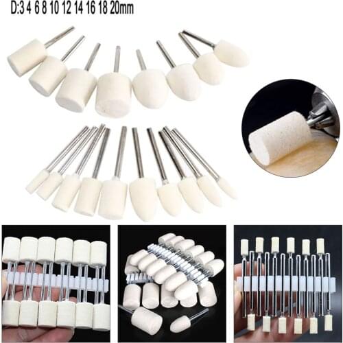 10Pcs 3mm Shank Wool Felt Mounted Polishing Buffing Wheel OD 3-20mm Grinding head For Dremel Drill Grinding Wheel Rotary Tool