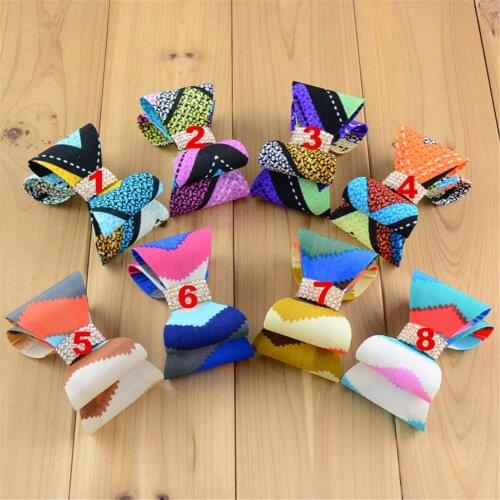 10pcs/lot Large Luxe Printed PVC Bows Rhinestone Center Unfinished For woman Headbands Clips DIY Hair Accessories