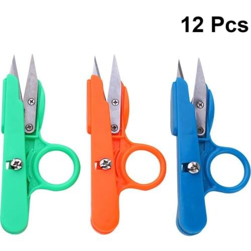 12pcs Cross Stitch Cut Scissors High Carbon Steel Blade Colored Plastic Handle Yarn Scissors Sewing Supplies (Random Color)