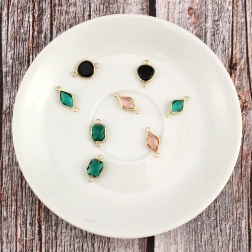 2pcs Unique Diamond Square Crystal Connector Finding Cobochon Diy Craft Necklace Bracelet Handmade Jewelry Accessories AC169