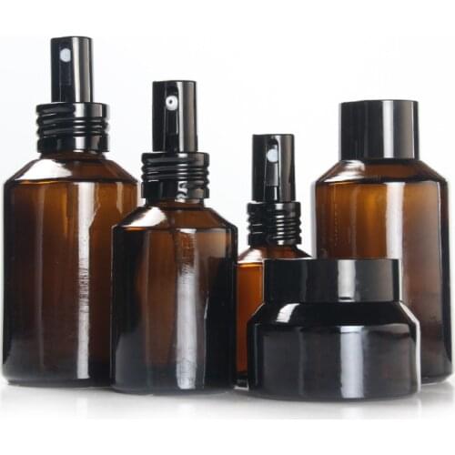 30-100ml Brown Glass Empty Lotions Pump Bottle Refillable Bottles Vial for Essential Oil Cosmetic Cream Bottles Glass Container