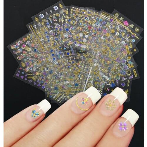 30Pcs 3D Nail Sticker Diamond,Flowers Heart Mixed Golden Self-Adhesive Nail Decorations Customized Metallic Nail Sticker 5cm