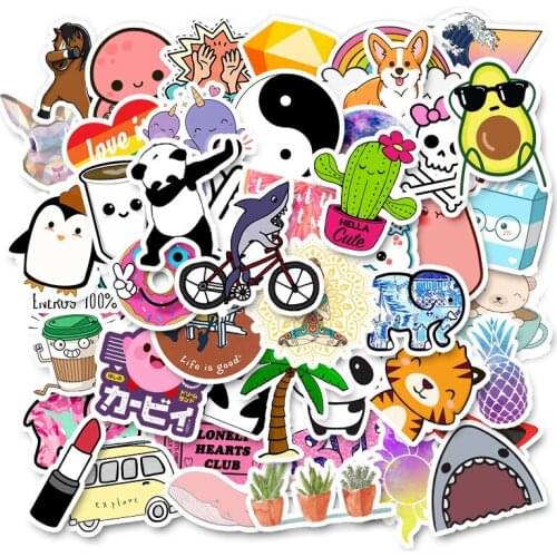 50PCS Cute Cartoon Animal Space Camping Stickers Room Decoration Outdoor Laptop Luggage Wall Sticker Living Room Wall Decor
