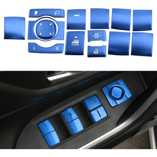 Car 14Pcs/Set Blue Aluminum Window Lift Switch Button Panel Trim Fit For Toyota RAV4 2019 2020
