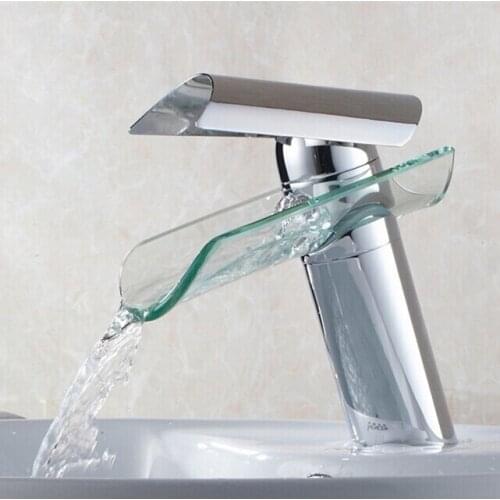 Free shipping Brass Tile Shape Glass Bathroom Sink Faucet Single Hole Water Tap Waterfall Faucet For Bathroom Dona4053