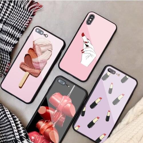 Lipstick Tempered Glass Phone Case For iphone 12 11 Pro Max 5 6 7 8 PLUS X XS XR XSMax Shell