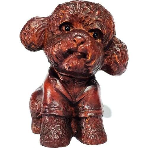 CQ097 - 2" Hand Carved Boxwood Figurine Carving Netsuke : Lovely Tactic Dog