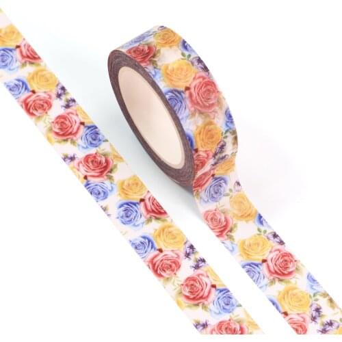 1PC 15MM*10M New Valentine Colorful Flowers Decorative Washi Tape DIY Scrapbooking Masking Tape School Office Supply