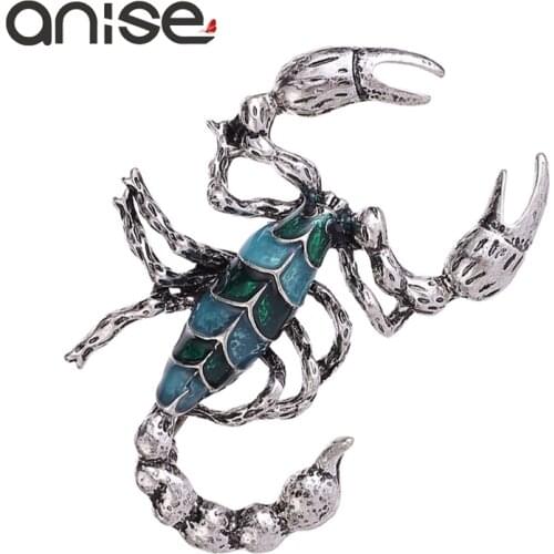 Anise Vintage Scorpion Animal Brooches Woman Retro Silver Color Enamel Brooch Pin Female Metal Clothing Collar Pin Punk Jewelry