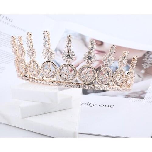 EYER Luxury AAA Cubic Zircon Wedding Party Big Crown For Women Bridal Classical Crystal Crown Tiara Headband Women Headdress