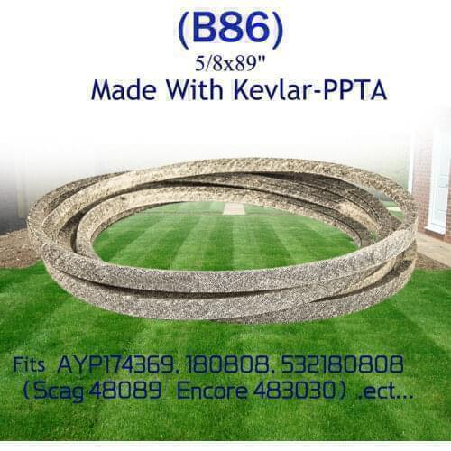 Made with Kevlar lawn mower belt for A/YP 174369, 180808, 532180808, (Scag-48089, Encore-483030) (5 / 8x89) "B86