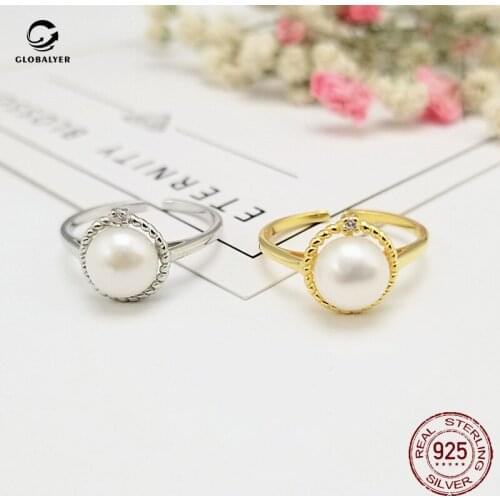 Korean version of S925 silver ring Inlaid pearl ring Personality creative silver jewelry Girls birthday gifts for boy 026