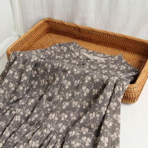 Lamtrip Vintage Flowers Print Cotton Stand Collar Long Sleeve Dress Mori Girl 2021 Summer