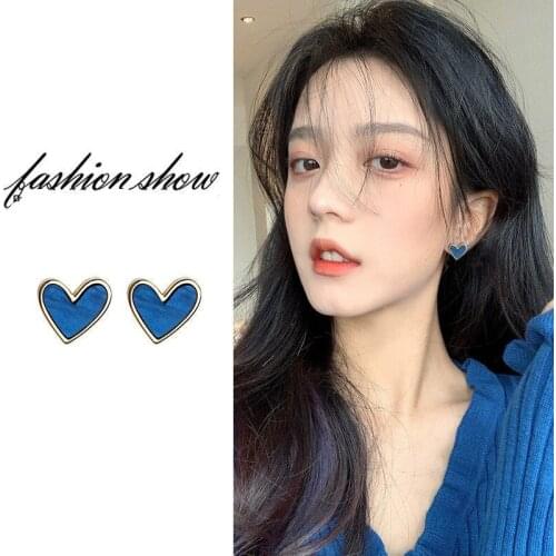 Sweet Acrylic Heart Stud Earrings For Women Delicate Blue Color Mini Ear Studs Trendy Ear Nails Girls Cute Earrings Jewelry Gift