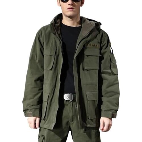 Military Uniform Mens M65 Trench Coat Male Solid Camouflage Wadded 101st Airborne Force Fleece Jacket Coat Men Clothing