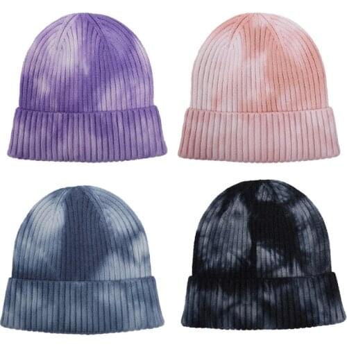 Autumn Winter WomenS Knitted Hat Tie-Dye Ribbed Knit Hat Gradient Color Cuffed Short Melon Caps For Men Beanie Hat Travis Scott