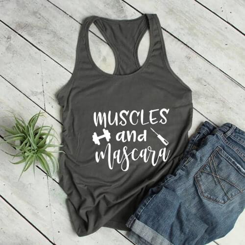 Muscles And Mascara Funny Workout Casual 100%Cotton Tank Tops Fitness Tanks Running Vest Exercise Top Gift For Her