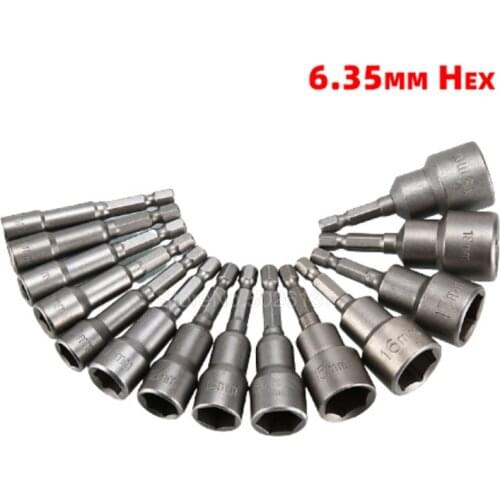 6.35MM Shank Hex Socket Sleeve Nozzles Nut Driver Set Magnetic Impact Quick Change Metric Drill Bit Adapter Grade Setters
